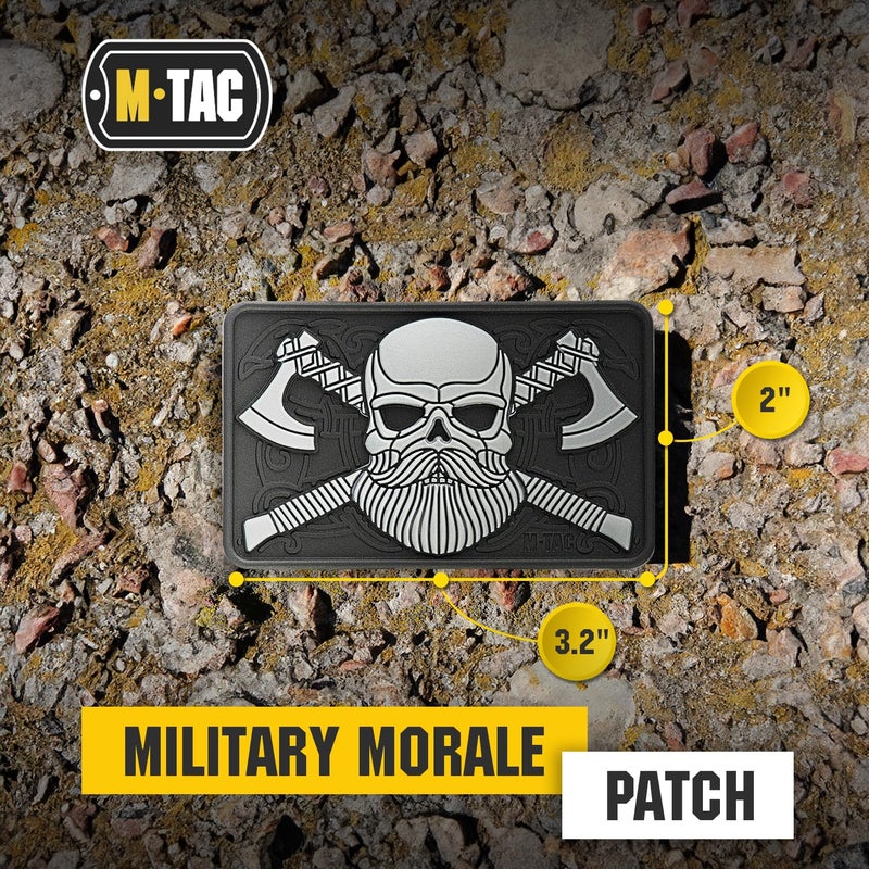 M-Tac Tactical Beard Skull Patch - Military Morale Patch for Gear, Jackets, Backpacks, and Hats - Hook Fasteners for Clothes and Tactical Equipment (Black/Grey) - Image 2